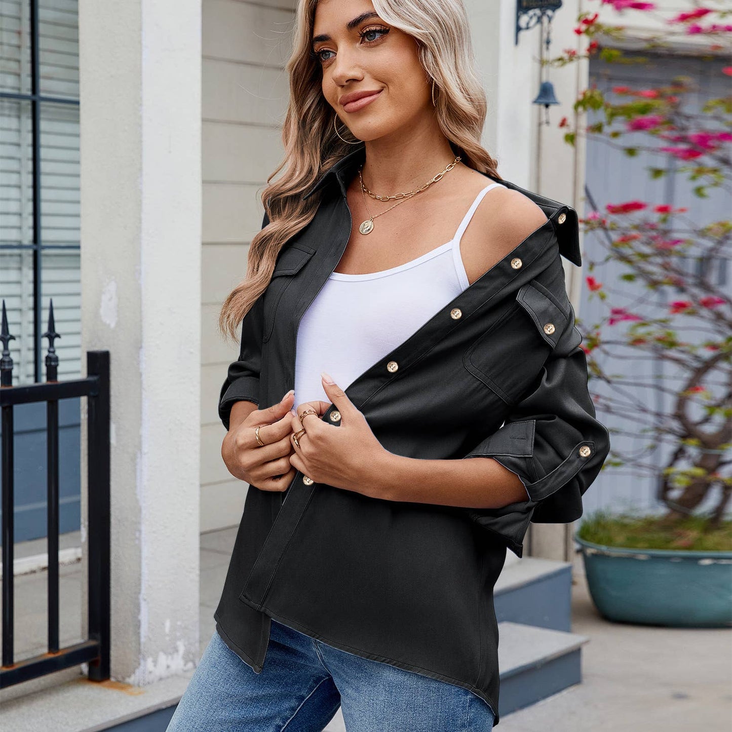 CASUAL BASIC SOLID COLOR LONG-SLEEVED SHIRT