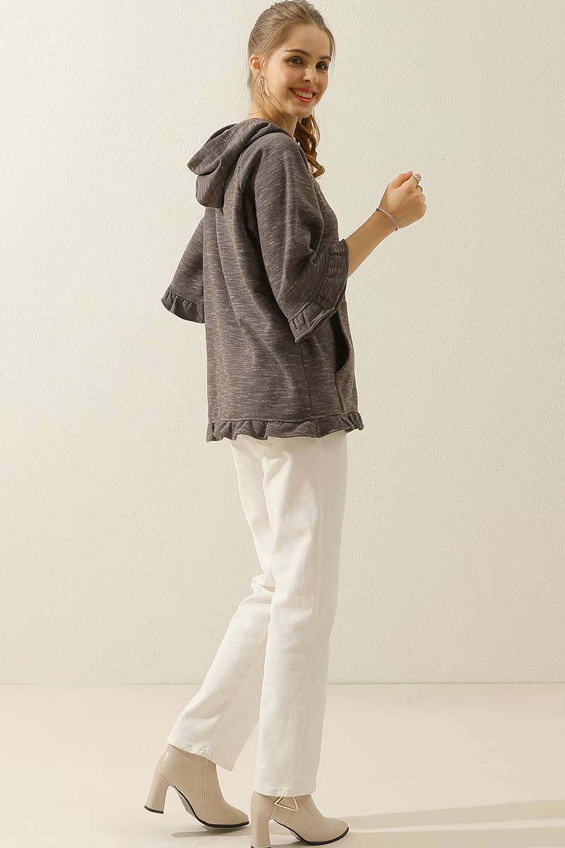 CWOHOL425-P_PLUS SIZE 3/4 SLEEVE HOODIE SWEATSHIRT