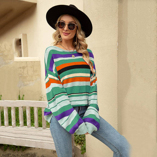 CASUAL STRIPED PULLOVER CREW-NECK SWEATER