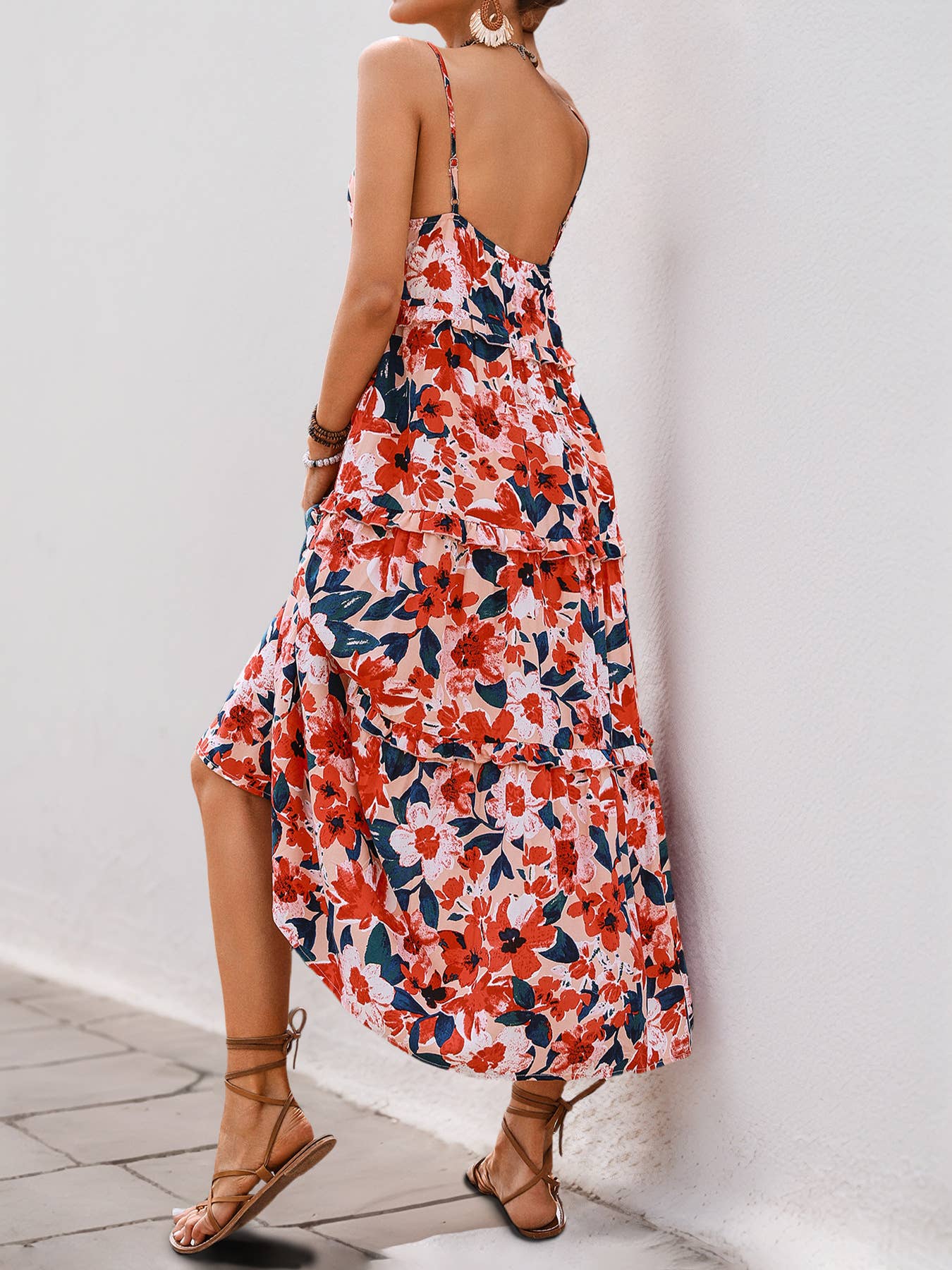 A Swing halter floral print long swing dress