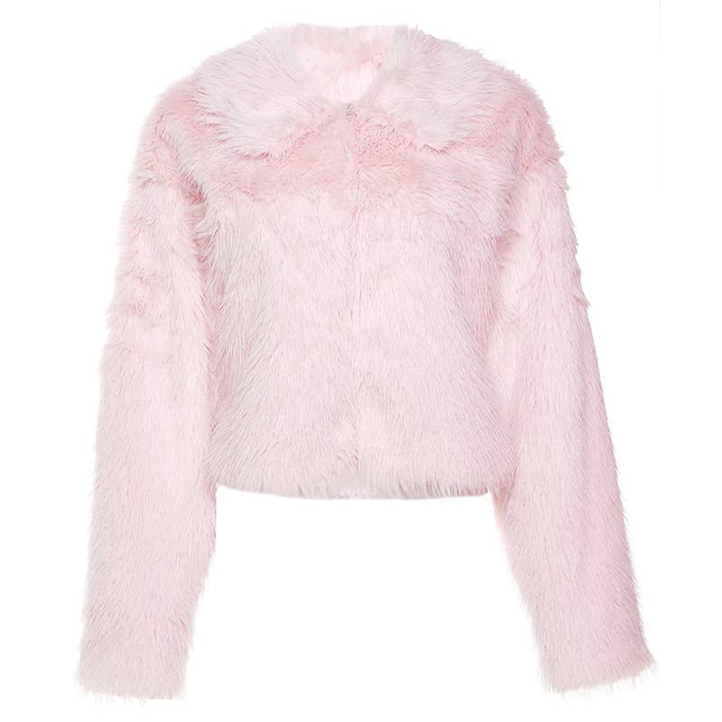 FLUFFY CARDIGAN LAPEL BAGGY WARM JACKET