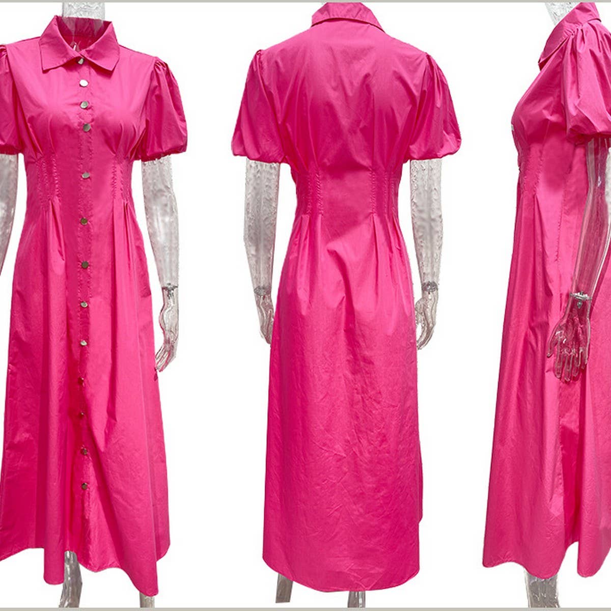 Button-down waist cotton shirt dress