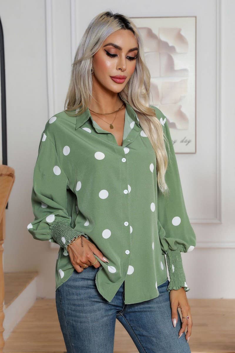CWTBLL0698_Button Down Casual Long Sleeve Print Top