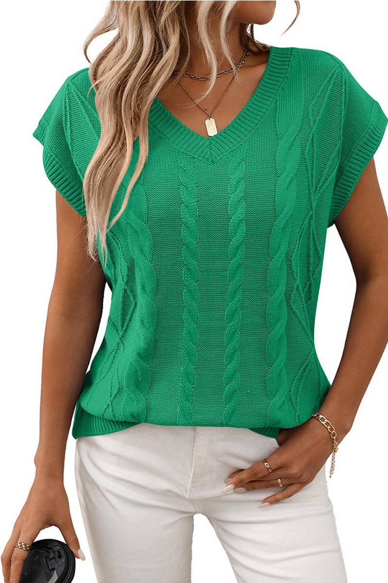 CWOSWS0134_V-NECK CABLE KNIT LOOSE SLEEVELESS VEST SWEATER