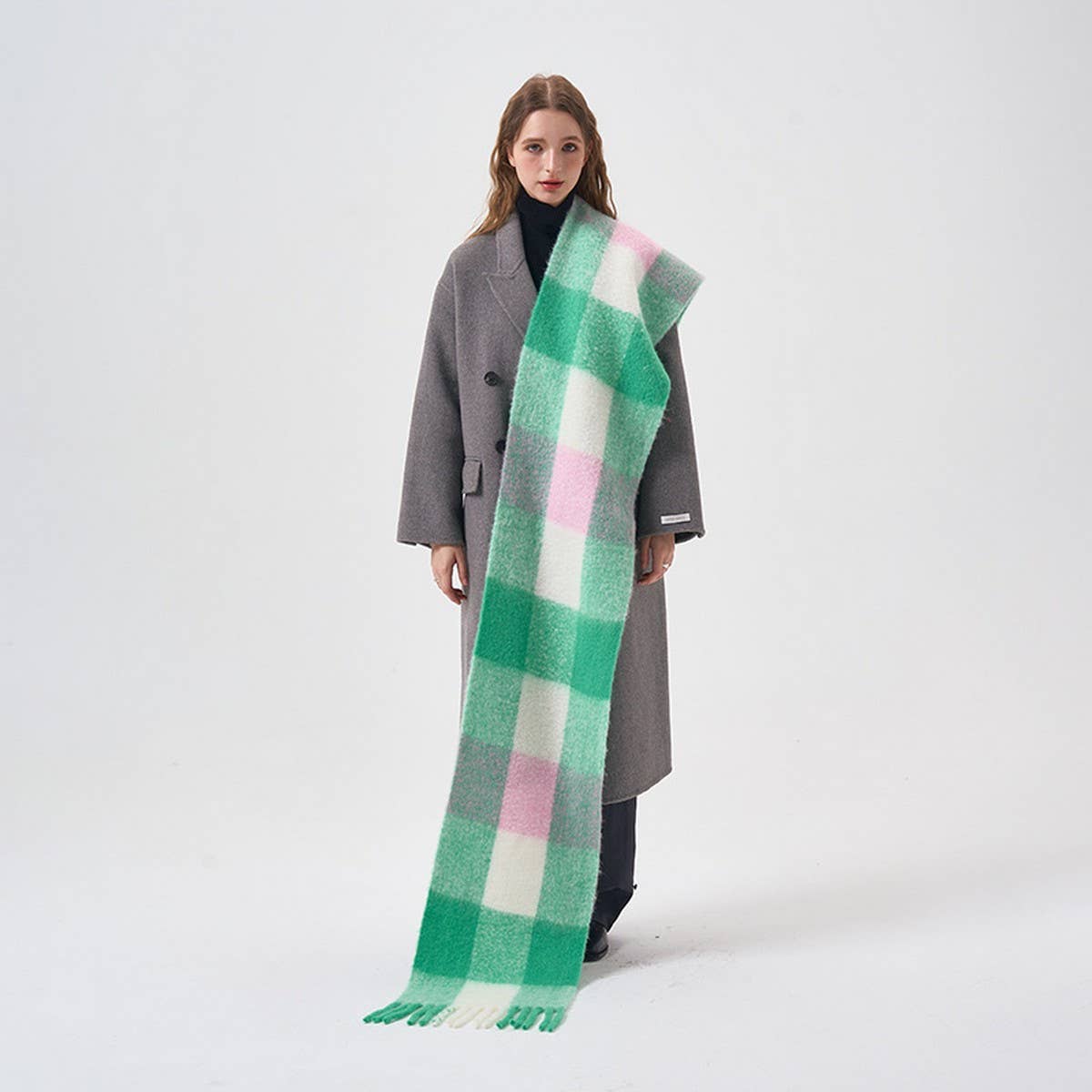 32% Wool Colorblock Plaid Scarf - Soft & Warm_CWASC2365