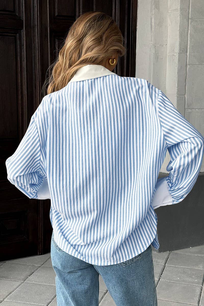 CWTSTL2892_STRIPED PATCHWORK ELEGANT SHIRT TOP