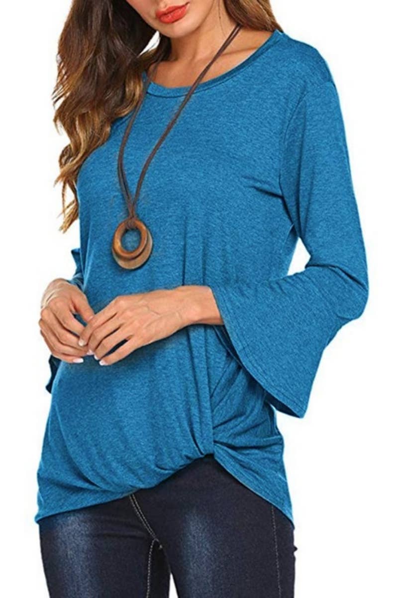 CWTTL1208_3/4 Round Neck  With Twist Detail on Bottom Top