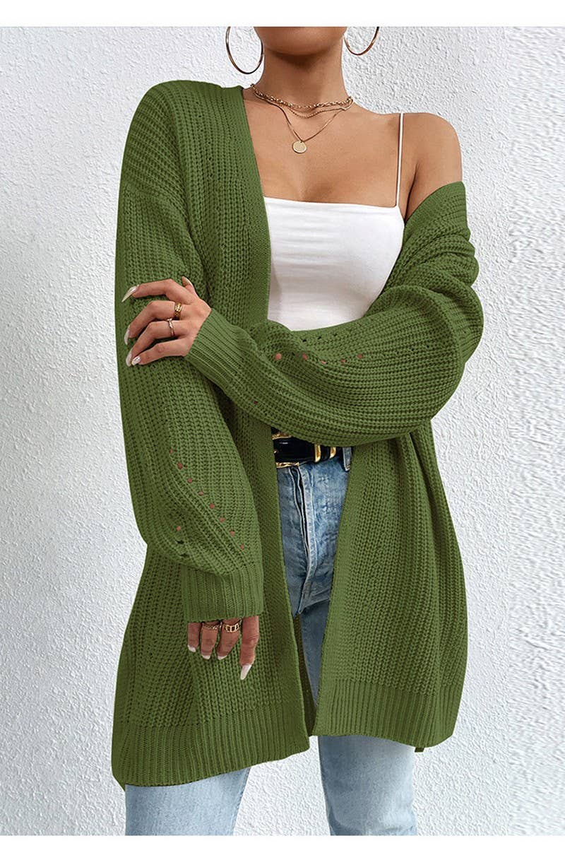 CWOCAL0747_SOLID COLOR V-NECK MID-LENGTH KNITTED CARDIGAN