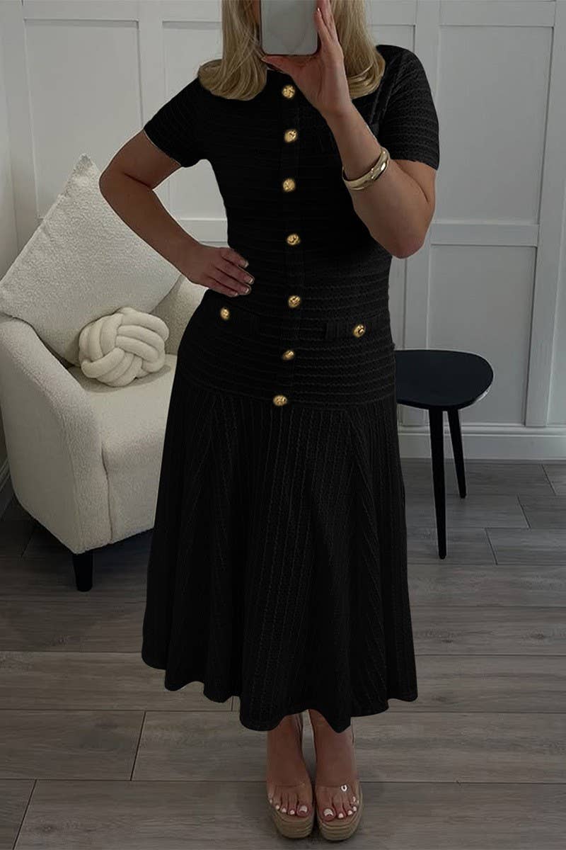 CWDMD01181_MINIMALIST ELEGANT BUTTON SHORT SLEEVE DRESS