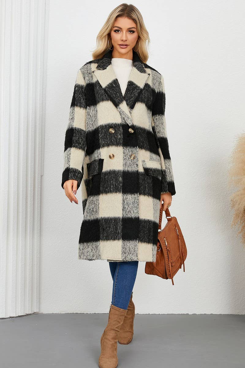 CWOCO0939_PLAID DOUBLE-SIDED SUIT COLLAR WOOLEN LONG COAT