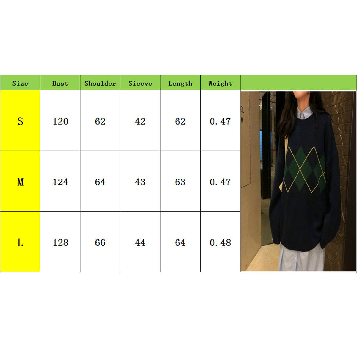 DIAMOND CHECK LOOSE STYLISH SLIMMING SWEATER