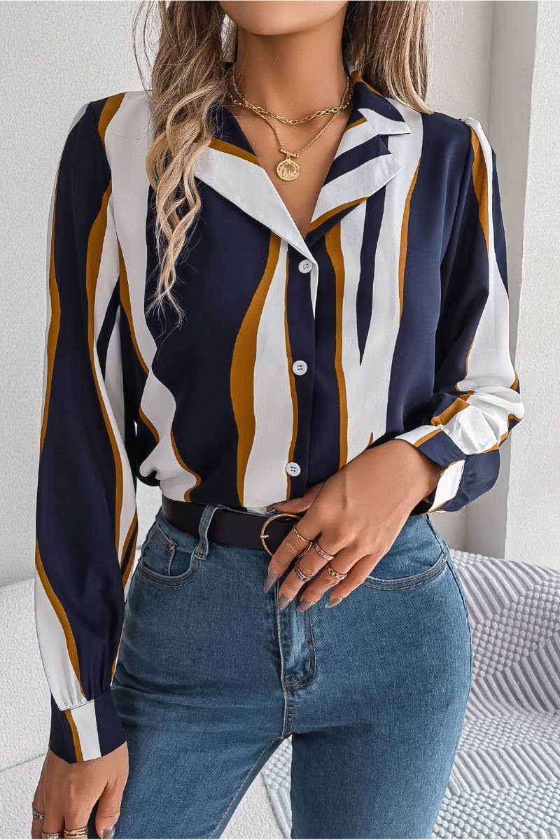 CWTDSL0085_CASUAL STRIPED SUIT COLLAR LONG-SLEEVED SHIRT