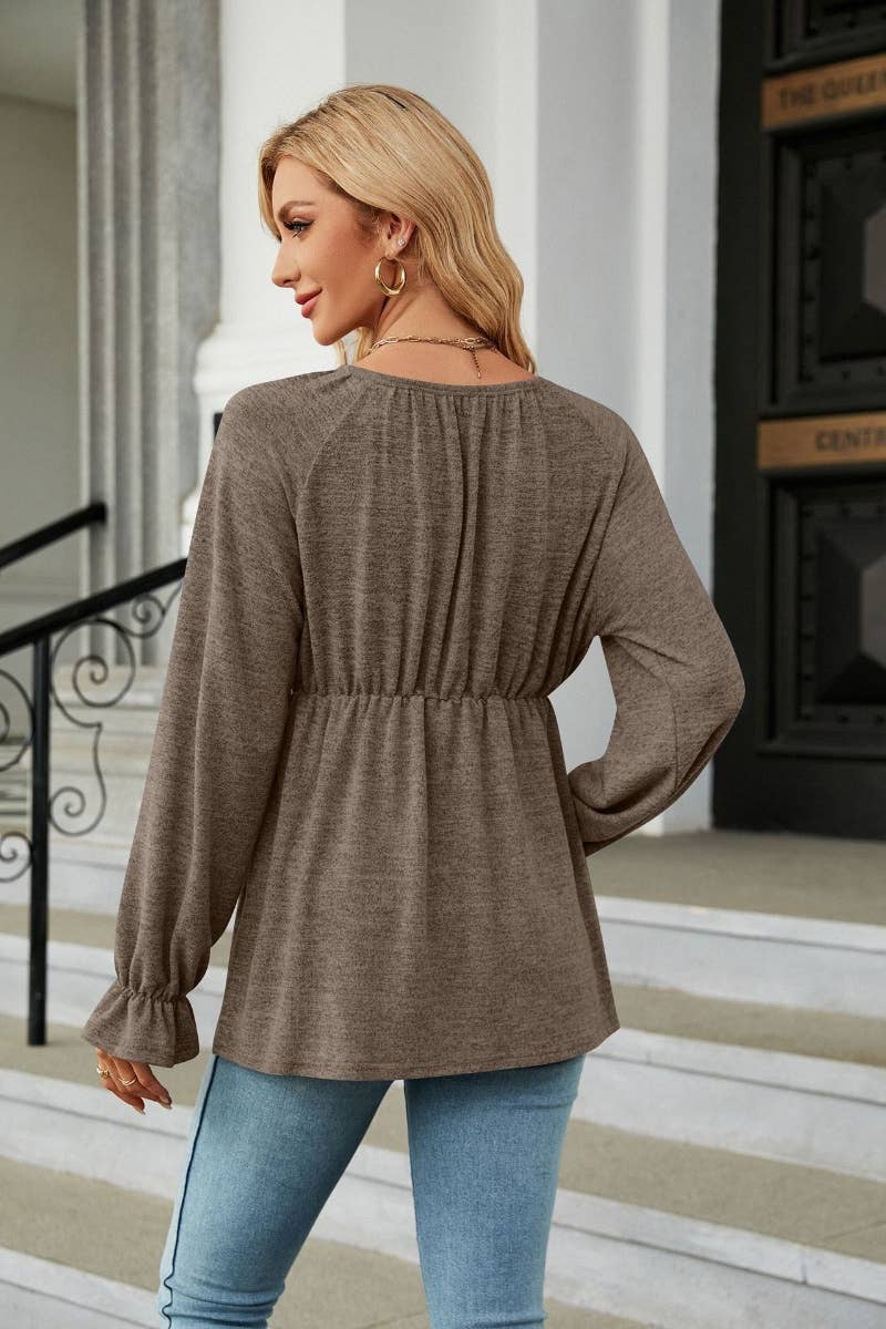 CWTBLL2828_FALL CREW NECK LONG SLEEVE WAISTBAND TOP