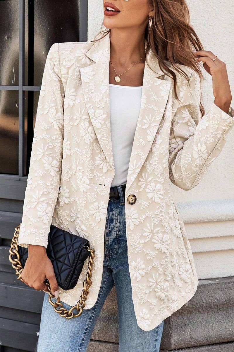 CWOCO00158_JACQUARD SINGLE-BUTTON SLIM COMMUTER SUIT JACKET