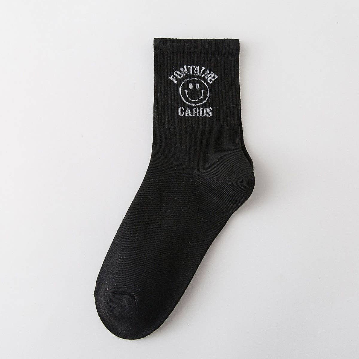 CARTOON BLACK AND WHITE SMILING FACE WOMEN'S SOCKS_CWMS1415
