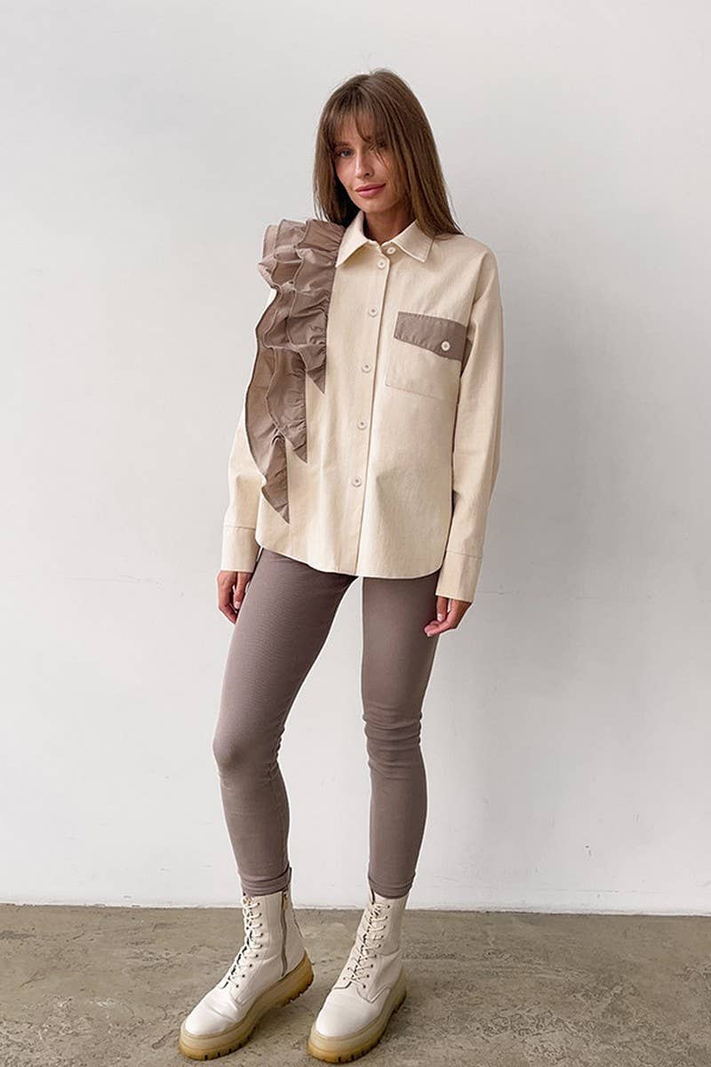 CWTSTL2590_LOOSE CONTRAST CASUAL ASYMMETRIC SHIRT TOP