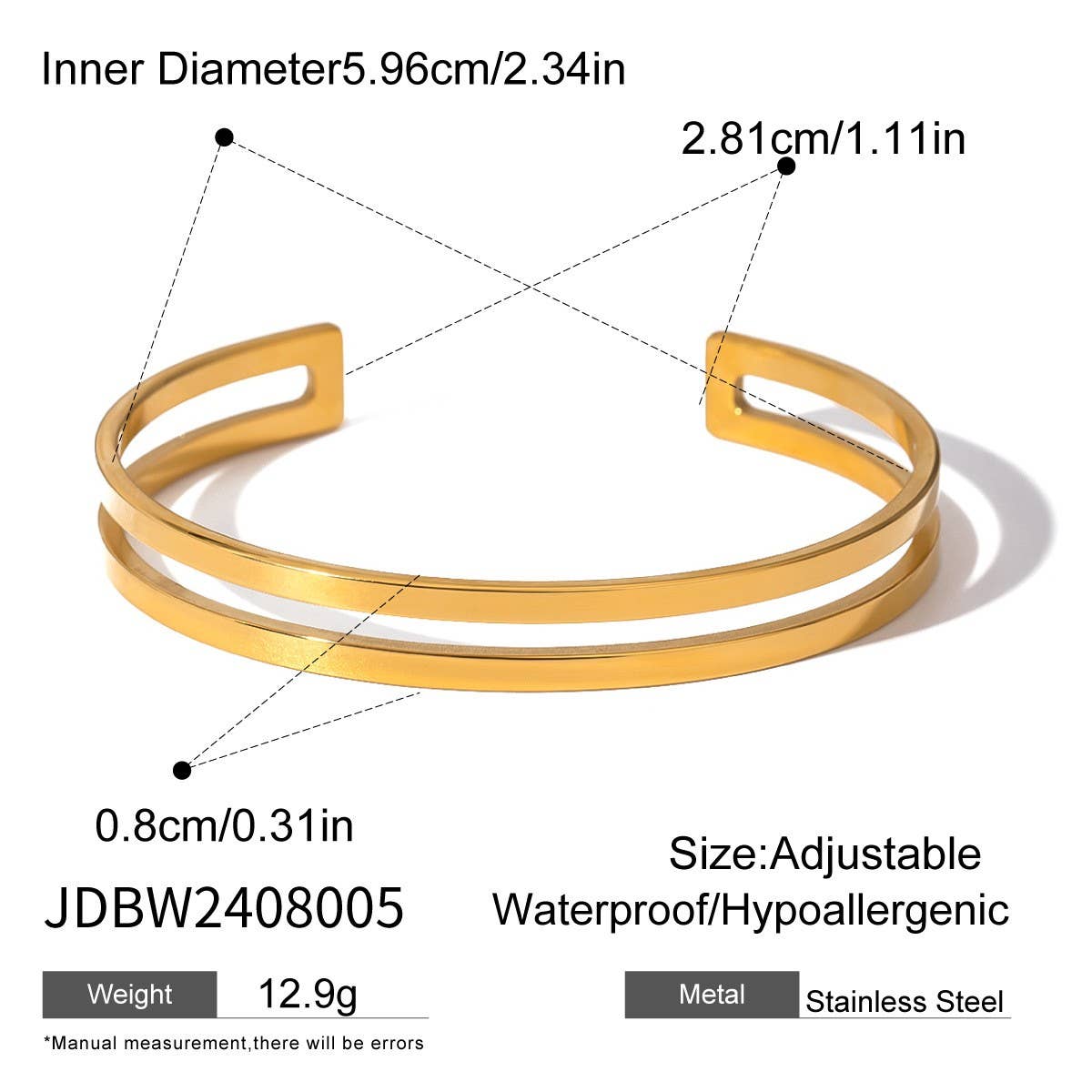 Polished 18K Gold Stainless Steel Double Cuff_CWAJE4890