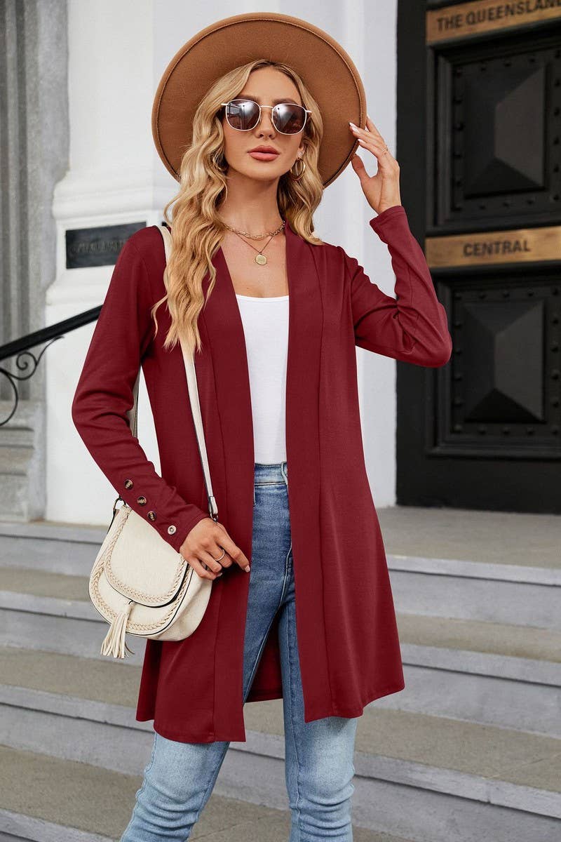CWOCO1154_SOLID COLOR LAPEL BUTTON LOOSE KNIT CARDIGAN