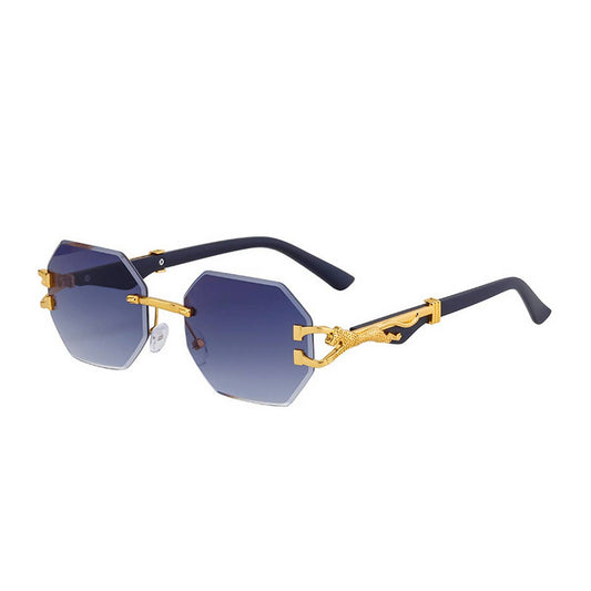 FAUX WOOD GRAIN LEOPARD TEMPLE SUNGLASSES
