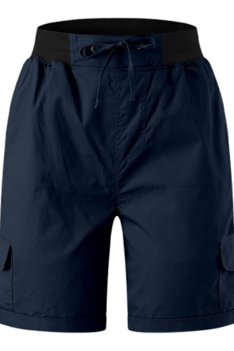 CWBSP0562_RETRO SOLID DRAWSTRING RIBBED UTILITY SHORTS