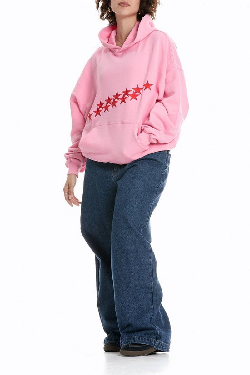 CWOHOL1115_STAR LETTER EMBROIDERED STREETWEAR UNISEX HOODIE
