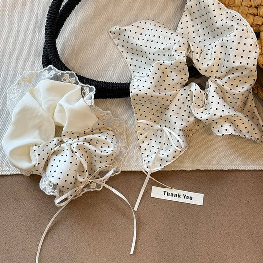 Polka Dot Bow Scrunchie with Ballet Ribbon Tails_CWAHA5515