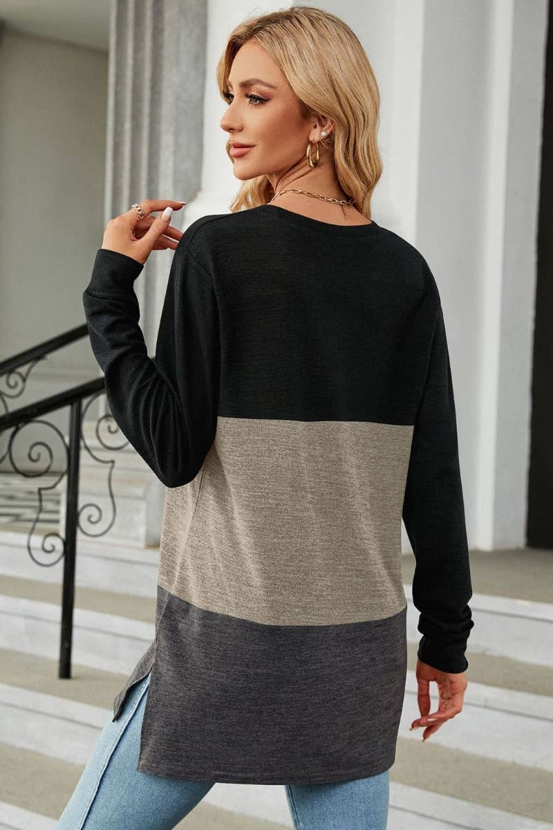 CWTBLL2818_CREW-NECK COLOR MATCHING LONG-SLEEVED TOP