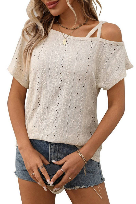 CWTTS1367_SUMMER SOLID COLOR ONE SHOULDER HOLLOW TOP