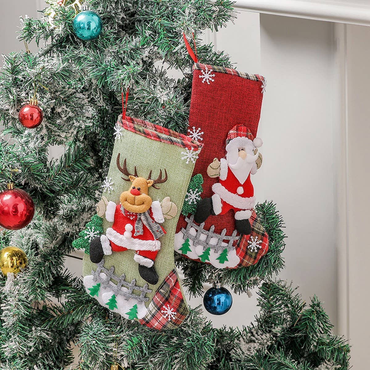 LINEN LARGE CHRISTMAS STOCKING GIFT BAG ORNAMENT