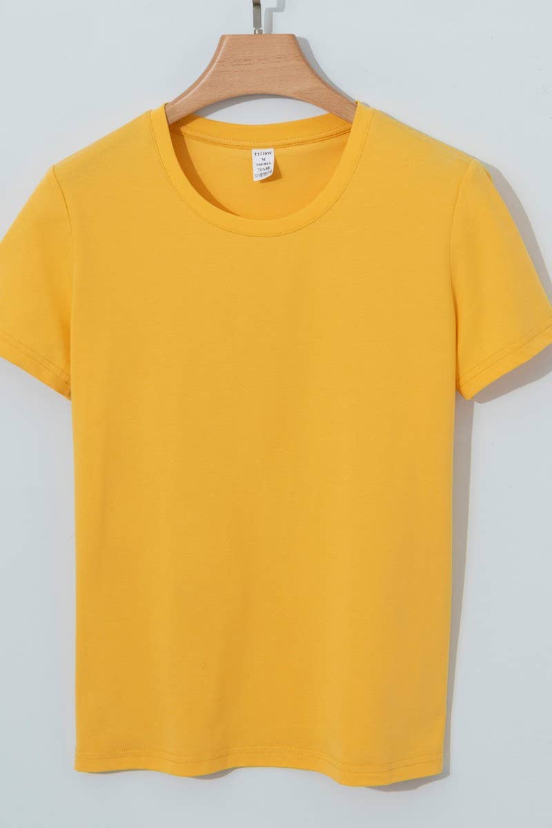 CWTTS1039_SOLID COLOR CASUAL ROUND NECK WOMEN T-SHIRT