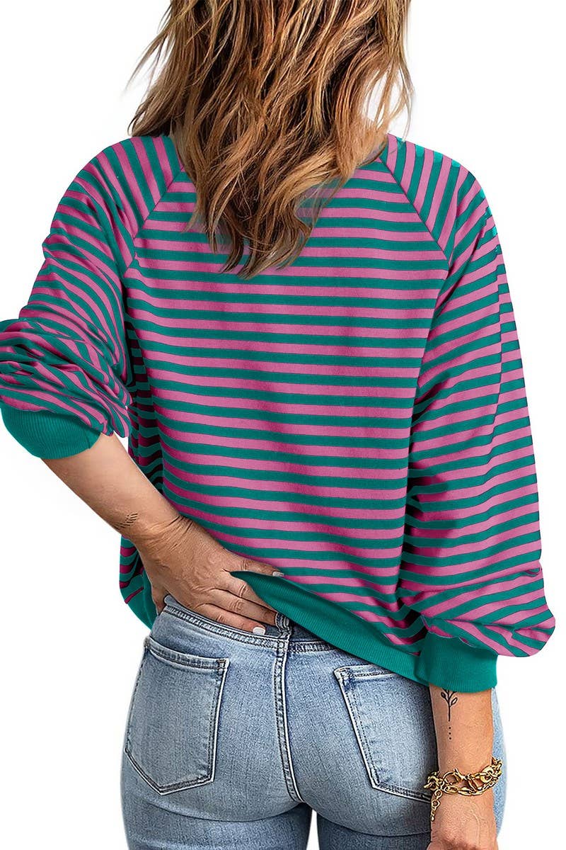 CWOCO0892_CASUAL STRIPED LAPEL CONTRAST ZIPPER SWEATSHIRT
