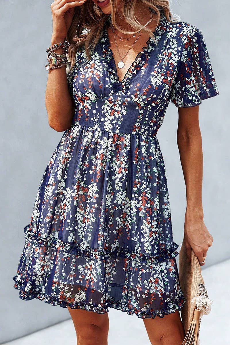 CWDSD10492_SUMMER CASUAL HOLIDAY STYLE FLORAL DRESS