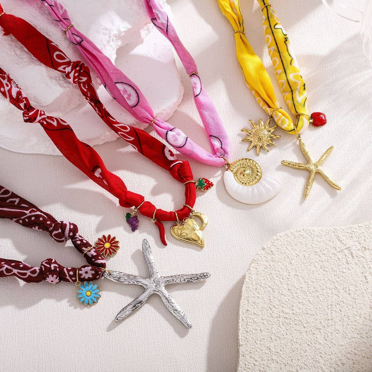 Ocean Style Silk Scarf Necklace with Charms_CWMM8800