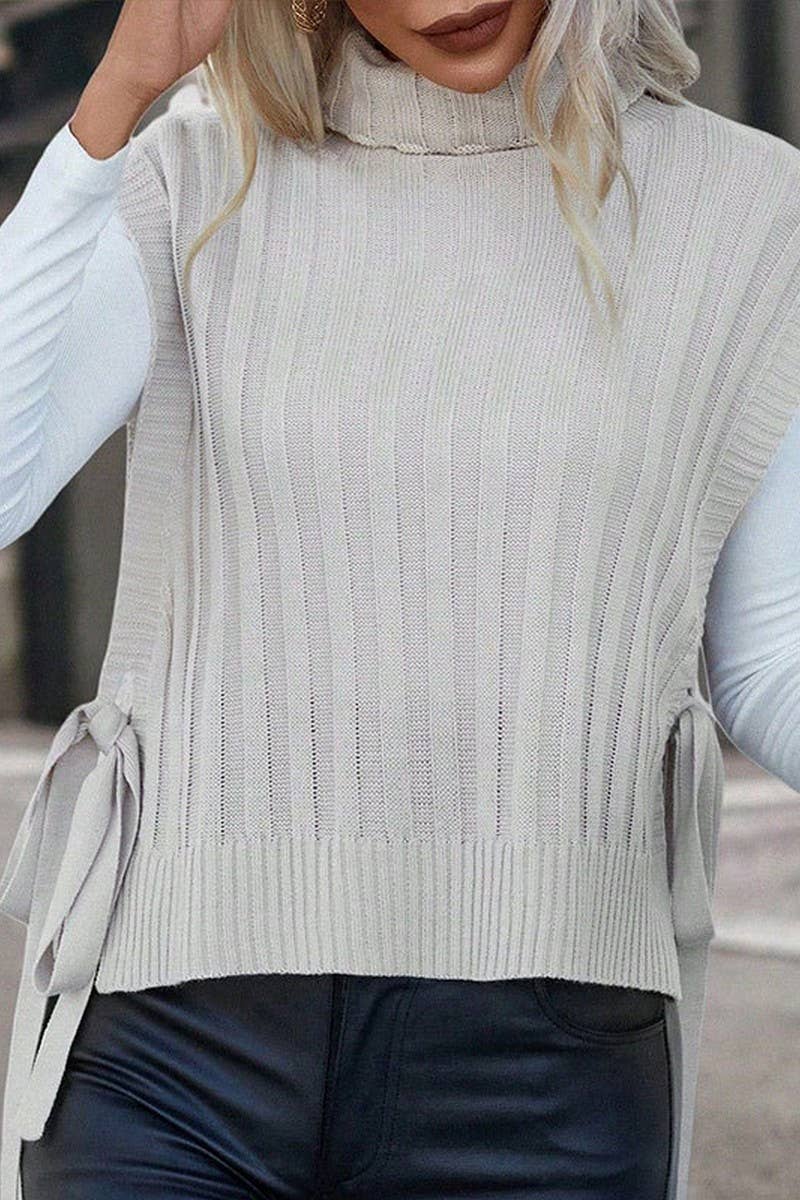 CWOSWSL00158_SOLID TURTLENECK SLEEVELESS SIDE TIE KNIT VEST