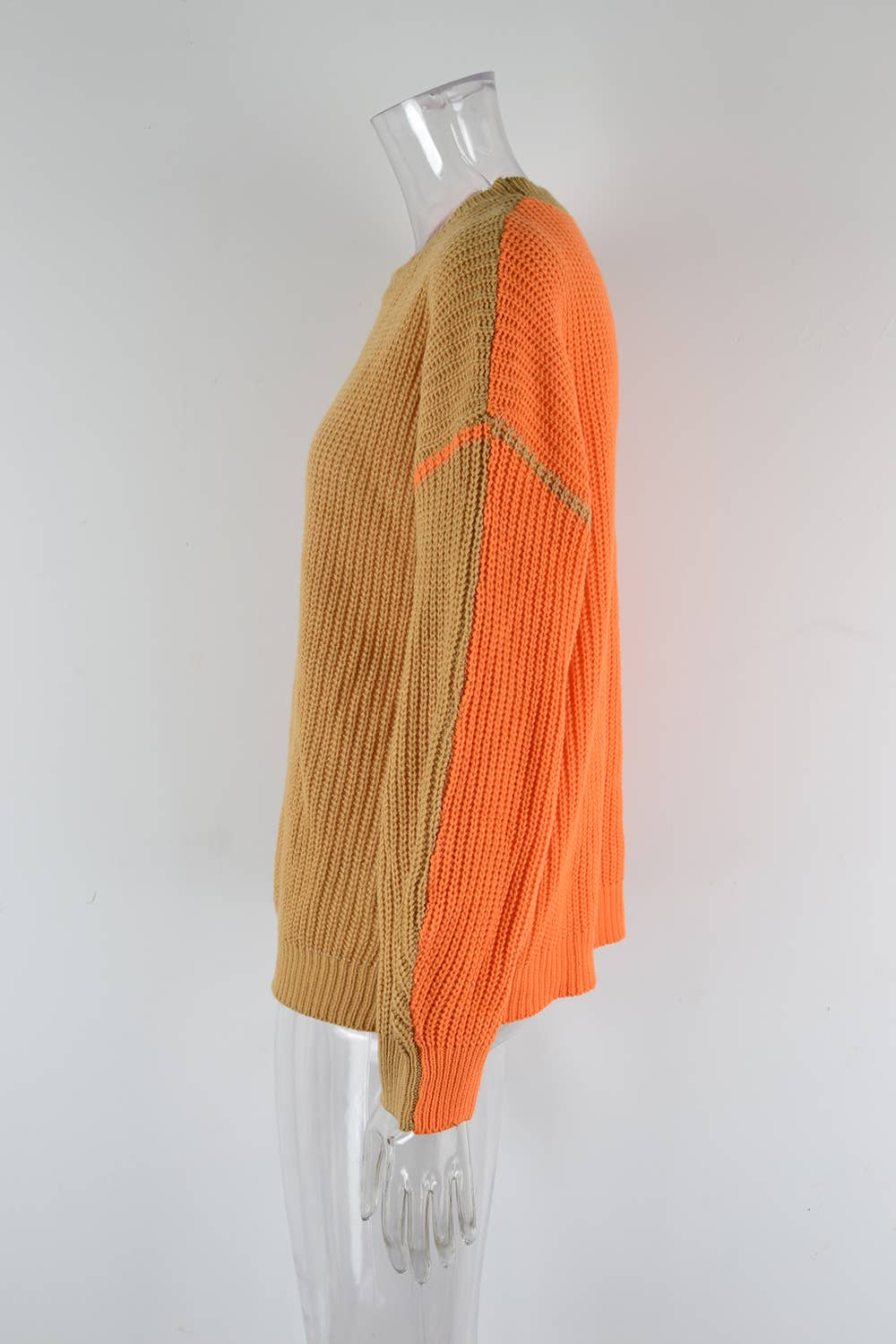 CREW NECK COLOR CONTRAST PATCHWORK SWEATER