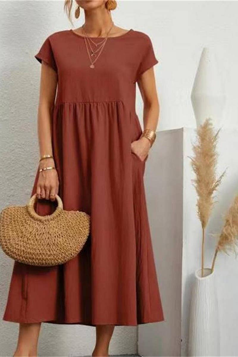 CWDMD5451_SOLID COLOR SLEEVELESS LOOSE POCKET DRESS
