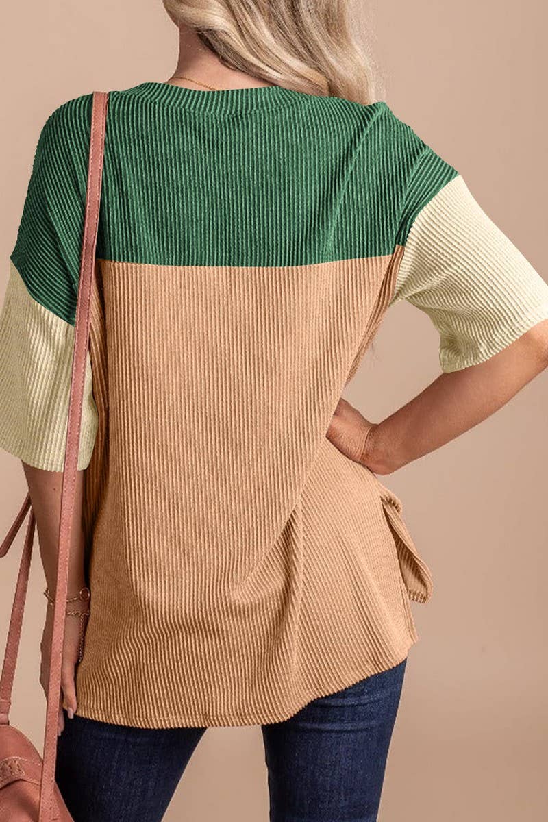 CWTTS1093_COLOR-MATCHING SHORT-SLEEVED LOOSE T-SHIRT