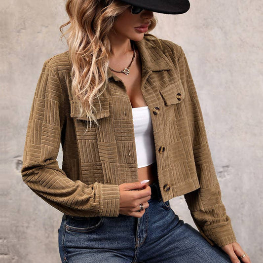 CORDUROY JACKET SOLID COLOR SHORT LAPEL COAT