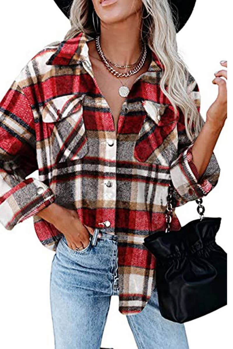 CWTSTL0874_Button Down Plaid Long Sleeve Casual Shirts