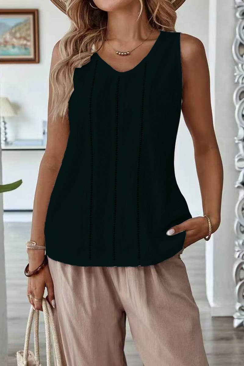 CWTTSL0514_LACE HOLLOW SLEEVELESS CASUAL SOLID COLOR VEST