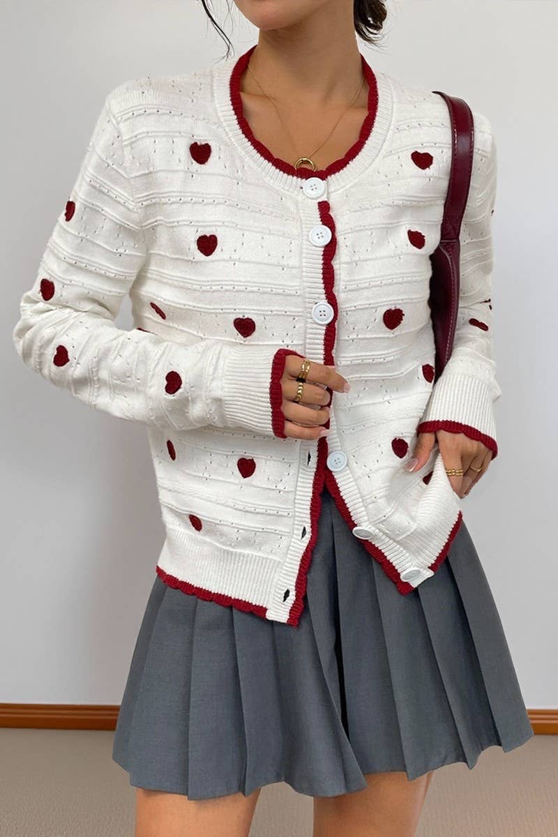 CWOCAL00594_COLORBLOCK HEART ELEGANT KNITTED CARDIGAN
