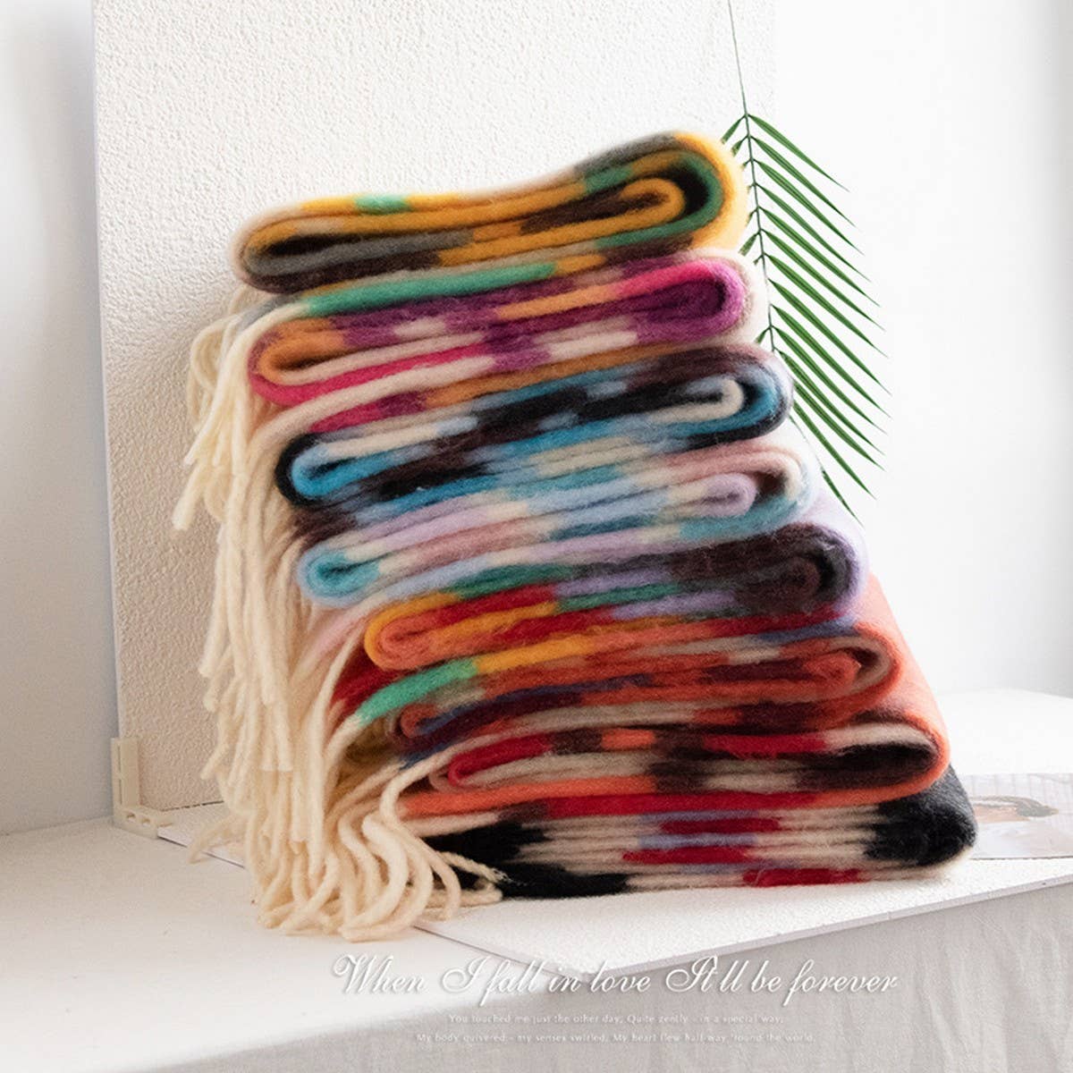 CWASC2722_DOPAMINE RAINBOW FLUFFY THICK WARM SCARF SHAWL