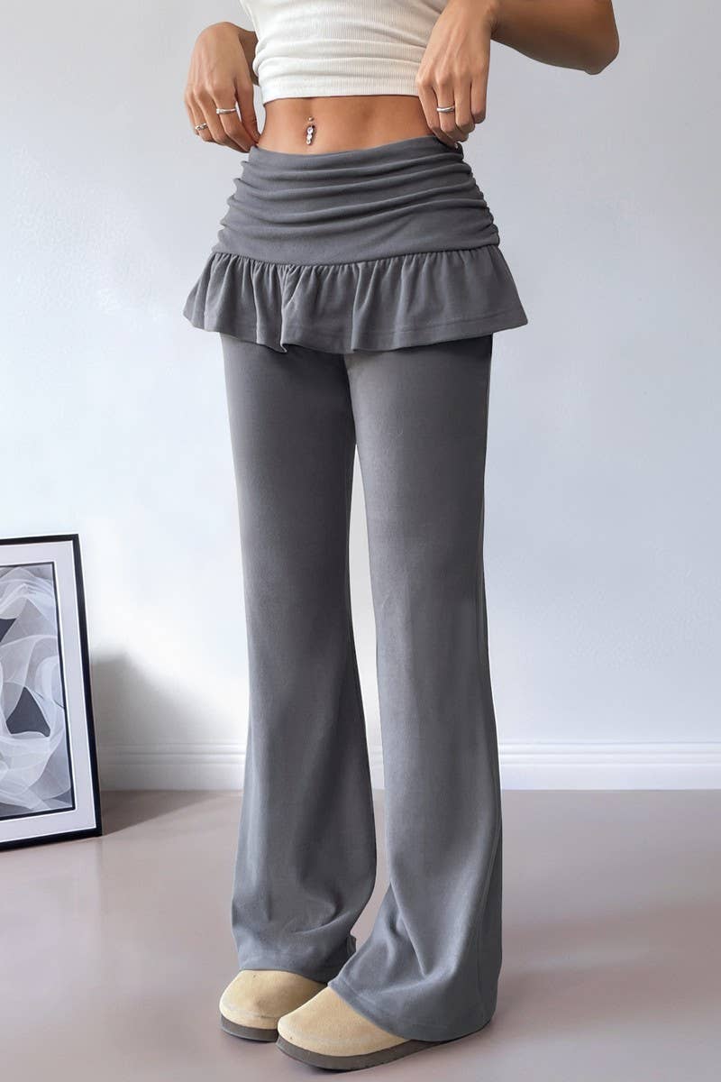 CWBLP2148_SOLID BALLET LAYERED FLARE LEG CASUAL PANTS