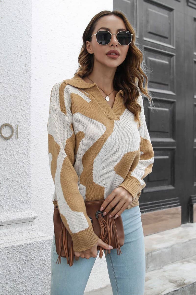 CWOSWL4086_TIE-DYE JACQUARD LAPEL LONG SLEEVE SWEATER