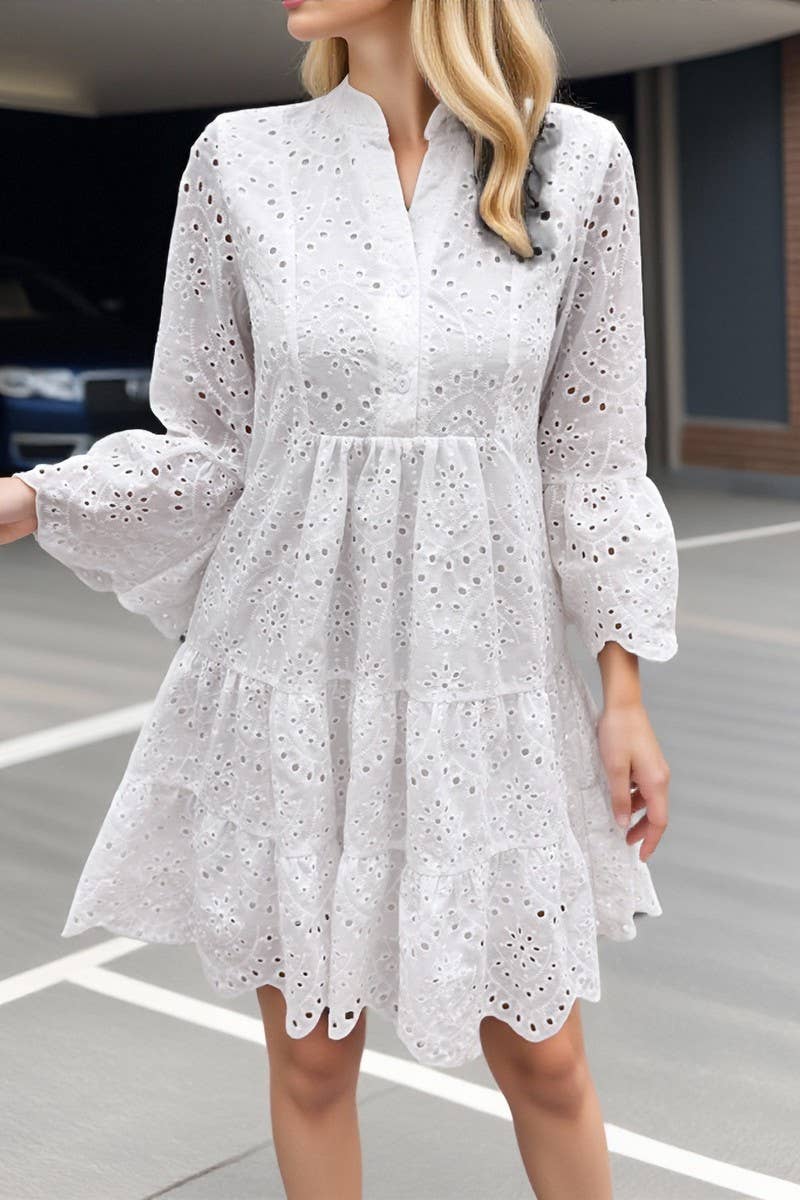 CWDSD10460_TEMPERAMENT CASUAL SOLID COLOR LONG-SLEEVED DRESS