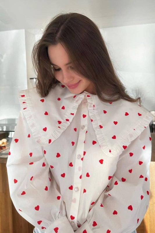 CWTSTL1620_LOVE PRINT DOLL COLLAR LONG SLEEVE SHIRT TOP