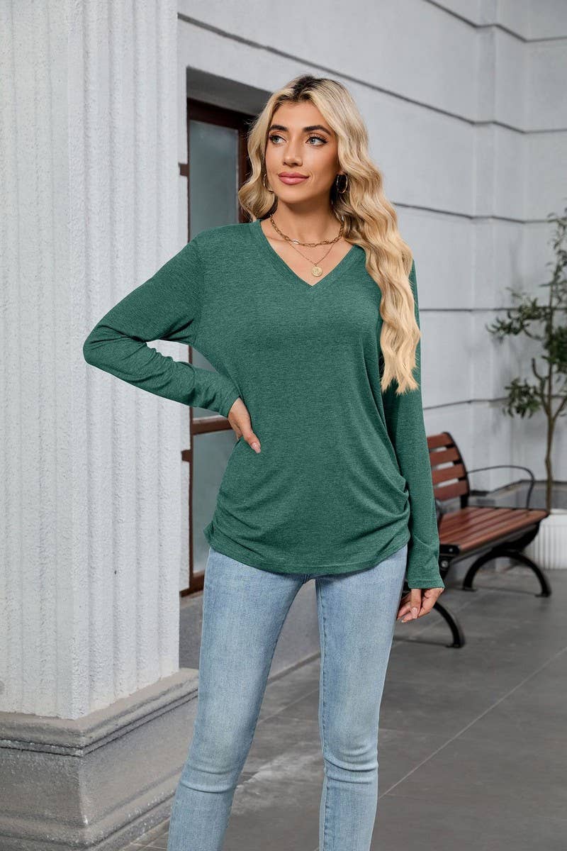 CWTBLL4019_SOLID V-NECK LOOSE FIT LONG SLEEVE T-SHIRT