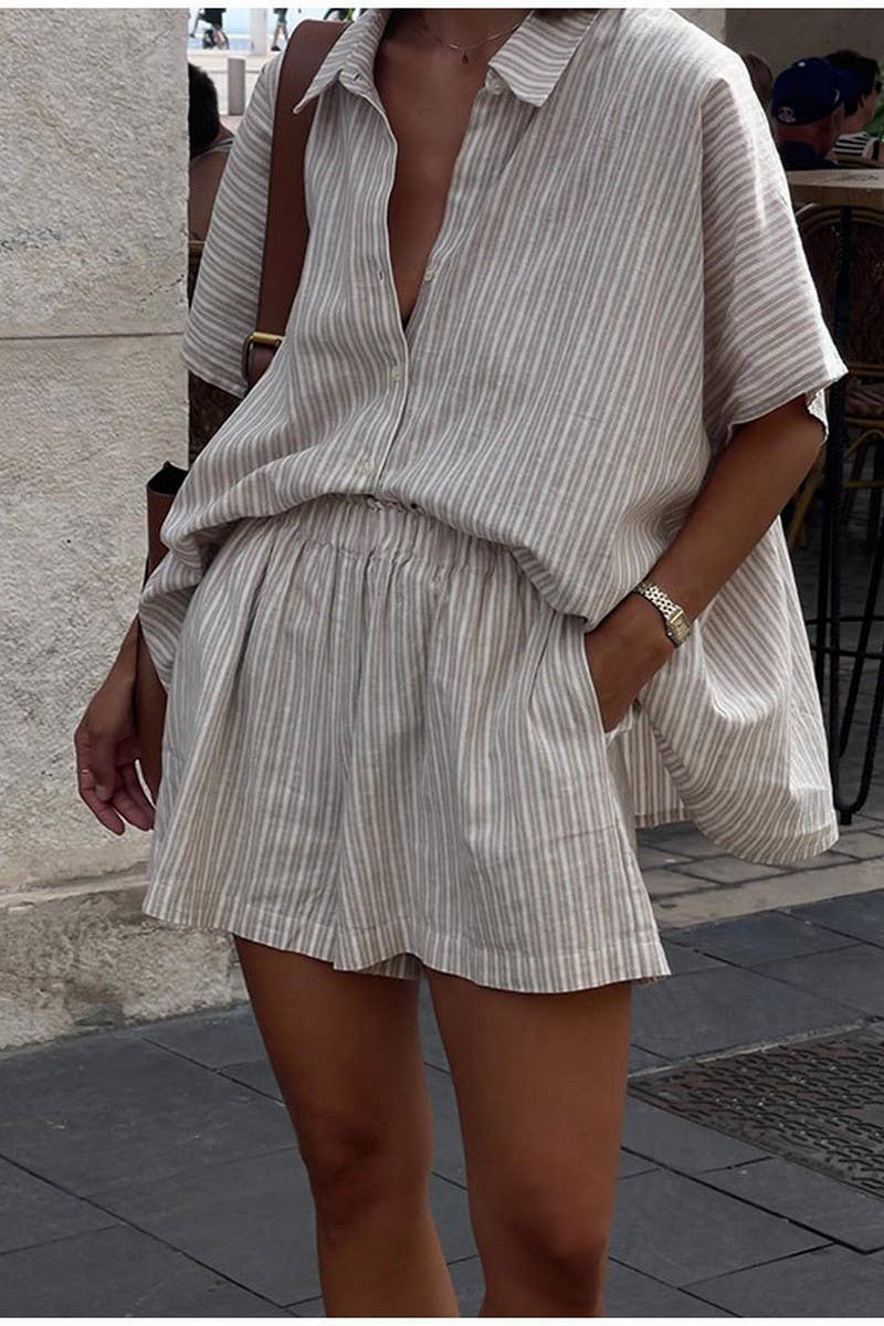 CWSTB00388_STRIPED SHORT-SLEEVED SHIRT AND SHORTS SET
