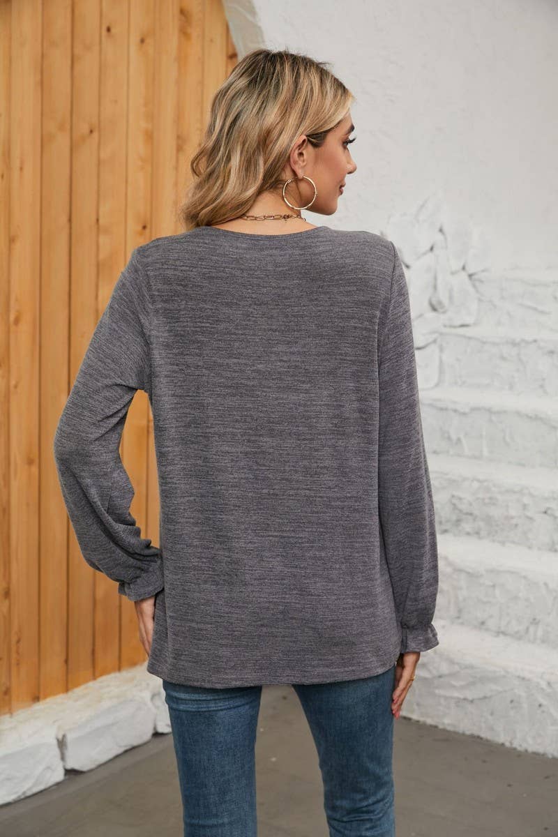 CWTBLL1048_SOLID COLOR LONG SLEEVE ROUND NECK CASUAL TOP
