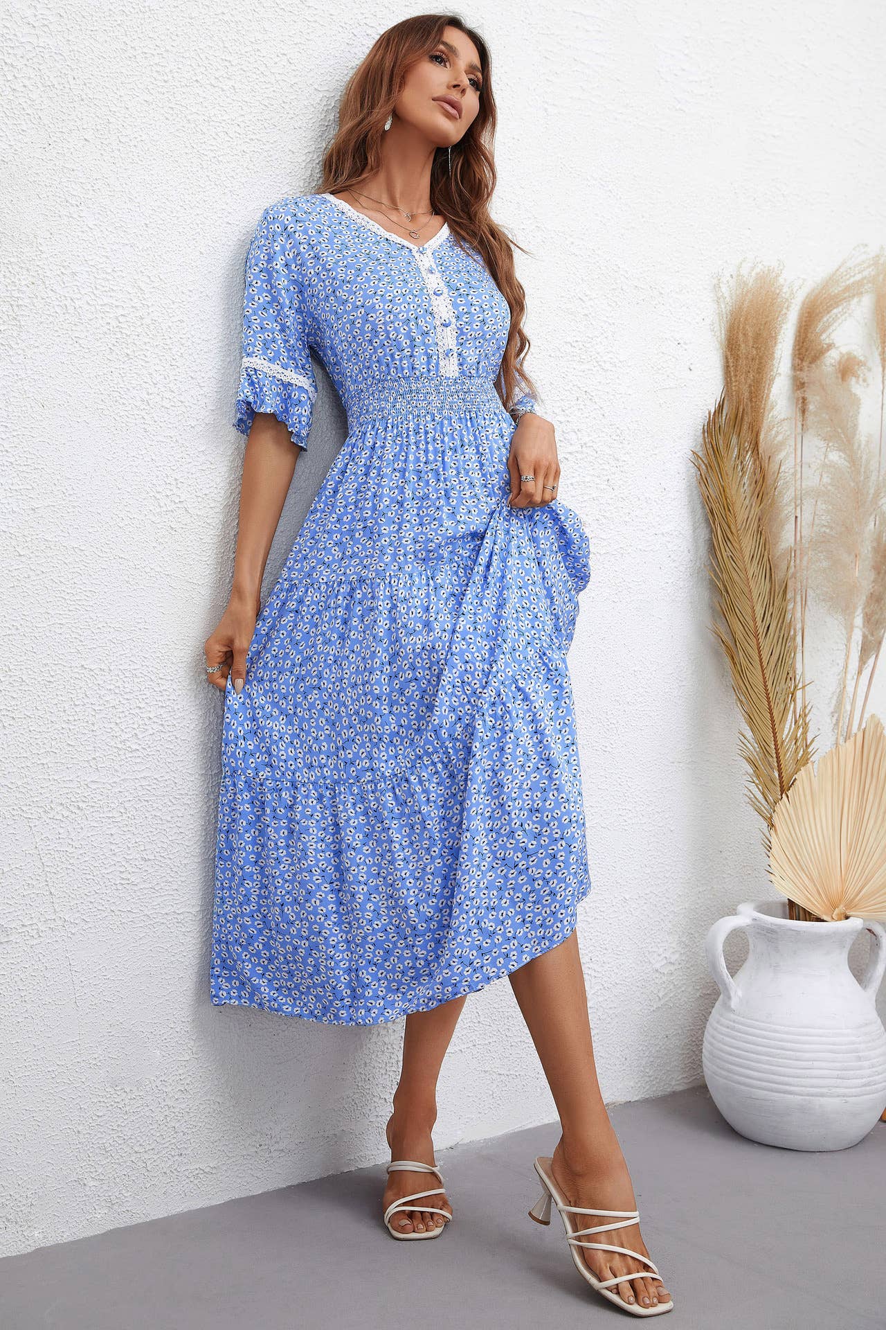 FASHION FLORAL SLIM-FIT WAIST LONG DRESS